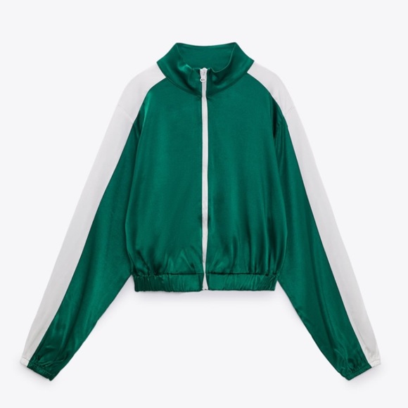 ZARA piped green satin jacket size small - Picture 4 of 10